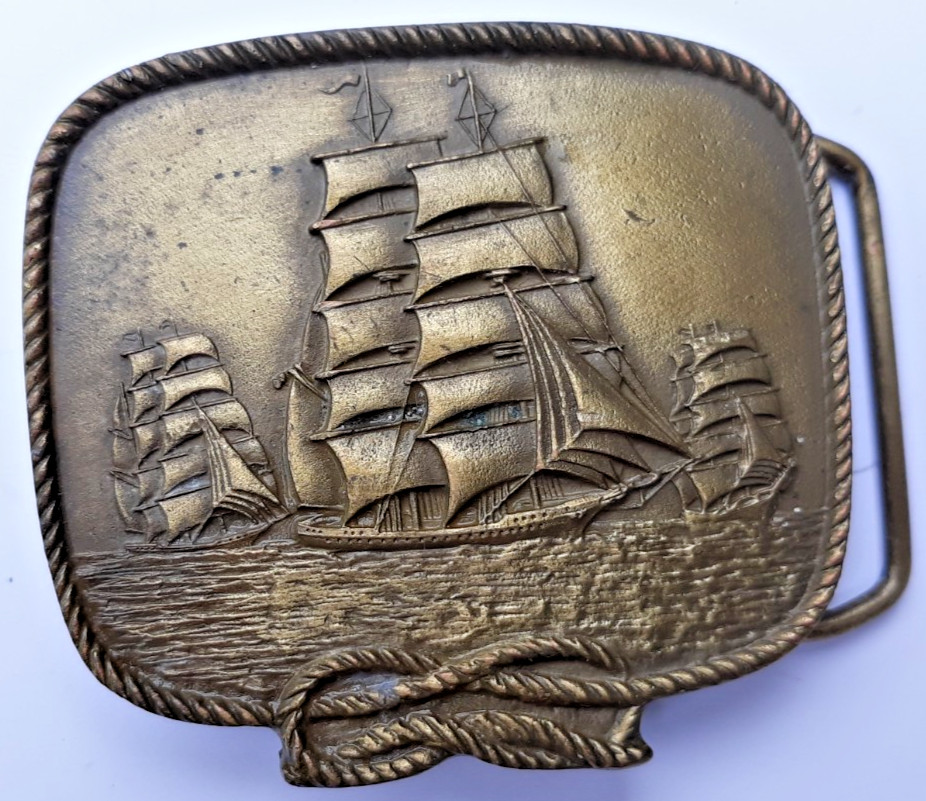 vintage belt buckle Columbus 3 sailing ships Pinta Nina Santa Maria vessels 3&Prime;