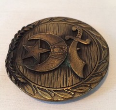 Vintage Bronze 2-3/8&Prime; Round Sword Moon Star Designed Belt Buckle EUC