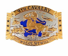 🌟US Army 9th Cavalry Unit Crest DUI Insignia, Silver & Gold Tone Belt Buckle