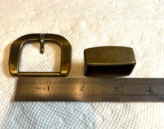 Antique Brass Buckle and Loop / Keeper Set, 1 1/4 & 1 1/2