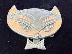 Cute Kitty Cat Head with Bowtie Clear Rhinestone Eye Belt Buckle by Heavy Metal
