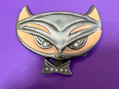 Cute Kitty Cat Head with Bowtie Clear Rhinestone Eye Belt Buckle by Heavy Metal
