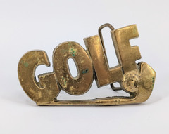Vintage Golf Word Belt Buckle Solid Brass Taiwan ROC 4222 Patina