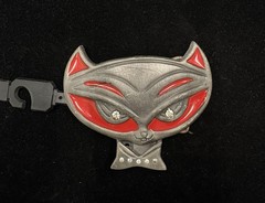 Vintage Heavy metal brand toned cat head design with red enamel belt buckle RARE