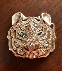 Rhinestone Tiger Head Lion Roman Fountain Golden Metal Unisex Men’s Belt Buckle