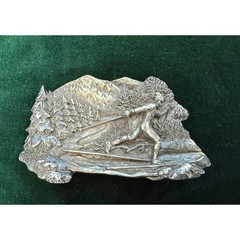 Vintage 1979 Bergamot Brass Works Pewter Belt Buckle Cross Country Skiing USA