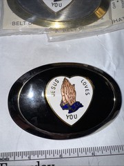 Vintage Jesus Loves You Silver Black Belt Buckle Rare Fast Free Shipping