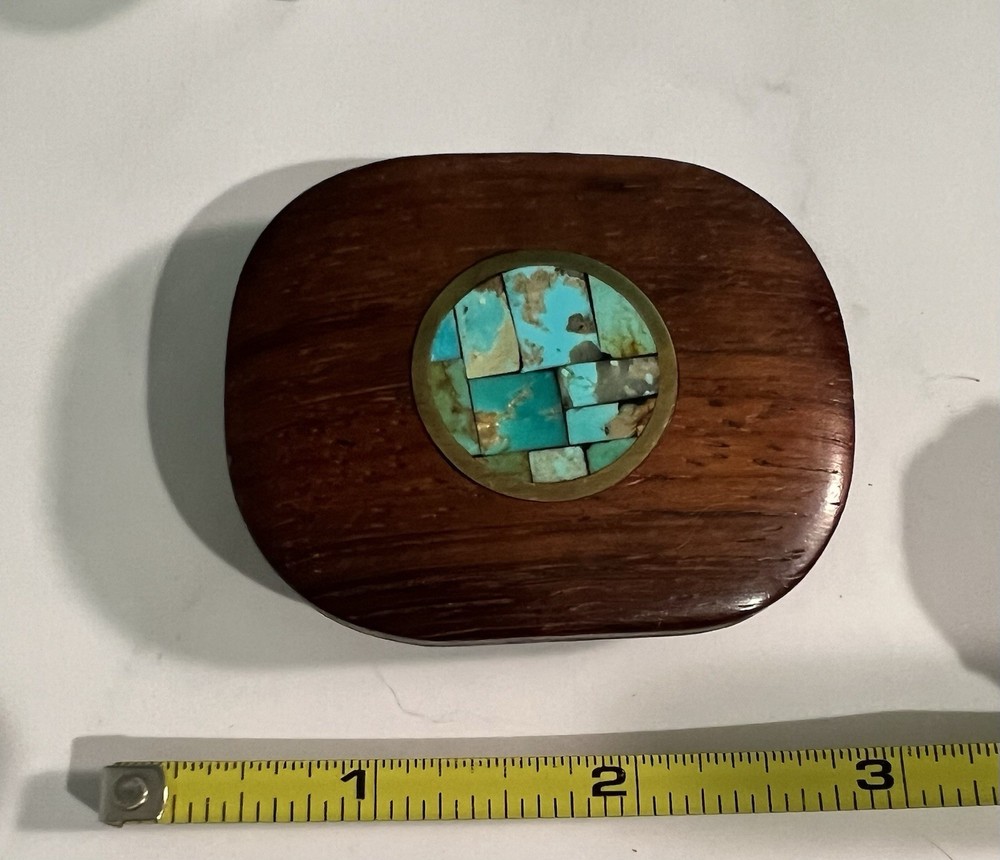 vintage handcrafted wood and turquoise mosaic belt buckle
