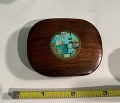 vintage handcrafted wood and turquoise mosaic belt buckle