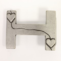 H Belt Buckle Smooth Silver Tone Classic Sporty Metal Buckle