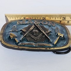 1986 The Great American Buckle Co Mason Belt Buckle Teal Enamel Masonic G USA