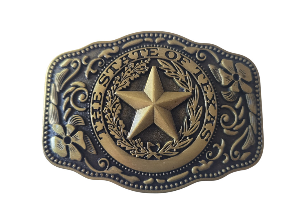 The Great State Of Texas Belt Buckle Star Gold Finish 3.50&Prime; X 2.50&Prime; Buckle