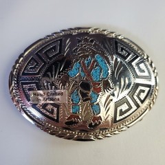 Handcrafted Arizona Faux Turquoise Chip Inlay Wolf Belt Buckle Silver Tone