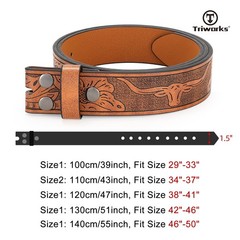 TRIWORKS Western Belts for Men without Buckle Cowboy Fit Size 46&Prime;-50&Prime;, Brown