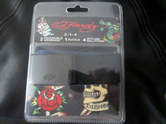 Ed Hardy belt set 1 buckle 2 webbings Black with skull/rose Dark blue #69780 $47