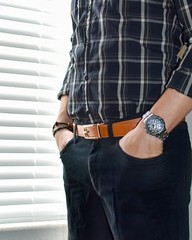 Tonywell Ratchet Belt, One Size, Light Brown Leather & Gold Metal Buckle