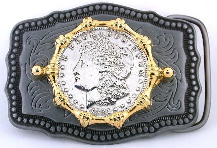 Pewter Silver Southwest 1921 Morgan Silver Dollar Belt Buckle EPBB160/61423