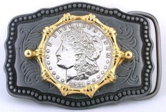 Pewter Silver Southwest 1921 Morgan Silver Dollar Belt Buckle EPBB160/61423