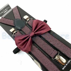 Burgundy Iridescent Glitter Suspenders and Bowtie Combo Set Adult Teens Formal