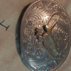 Gist Men&rsquo;s Western Oval Belt Buckle Eagle Floral Engraved 2-Tone 1.5in
