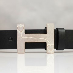 H Belt Buckle Smooth Silver Tone Classic Sporty Metal Buckle