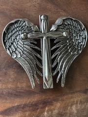 Western heart and Winged Cross Belt Buckle 3D