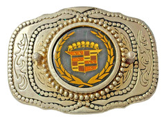 Vtg 1970s Western-Style Cadillac Crown Logo Automotive Belt Buckle Enamel Inlay