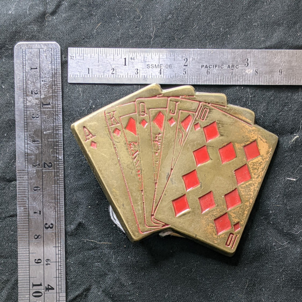Baron Solid Brass Playing Cards Western Belt Buckle Gold/Red 1.5 in 5937