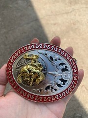 Western Buckle Oval Gold Silver Red Horse Rider Cowboy 2 » Hebillas Vaqueras