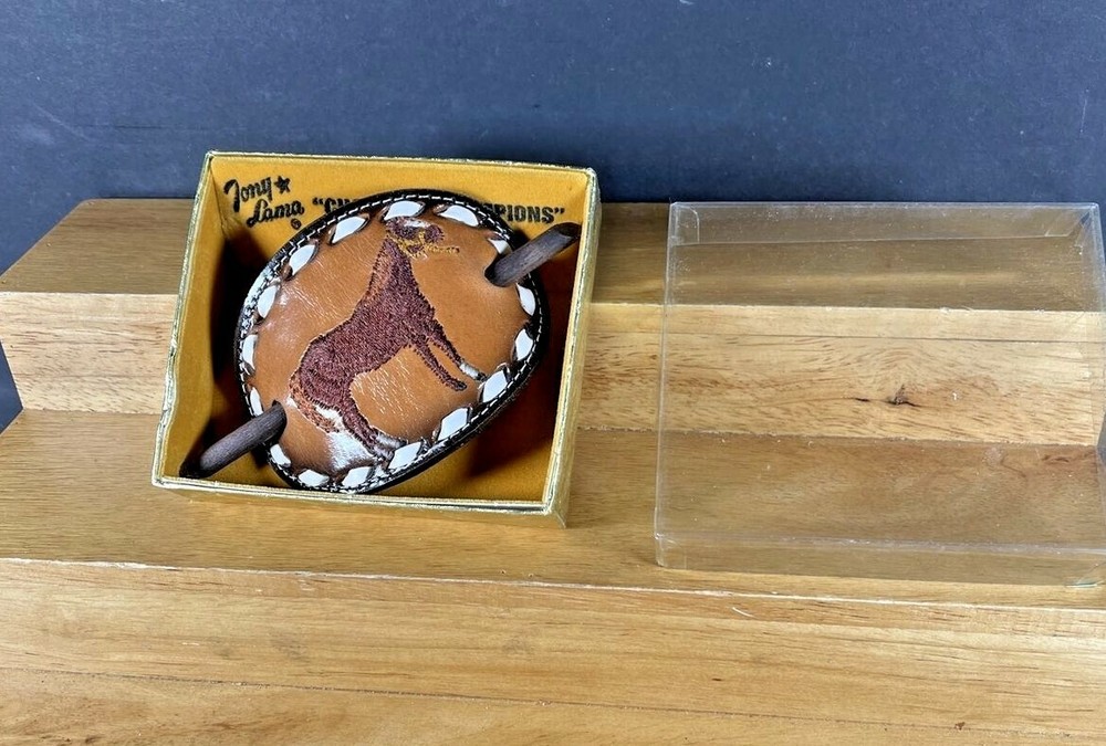 VTG TONY LAMA Choice of Champions Genuine TOOLED Leather WOMENS HAIR BARRETT USA