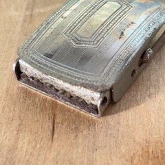 Vtg Silver Tone Small Belt Buckle w Etched Pattern, Unmarked, 1.75&Prime;w