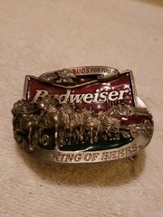 VINTAGE BUDWEISER BUCKLE CLYDESDALES KING OF BEERS EMBOSSED WAGON VGC