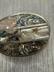 vintage Mexican Nickel Plated Bronze w/ Abalone Inlays 1” BELT BUCKLE