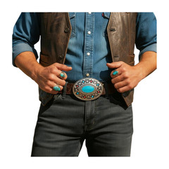 Men Women Buckle Silver Metal Western Fashion Turquoise Blue Ethnic Bohemian