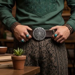Men Women Casual Belt Buckle Silver Metal Western Fashion Aztec Calendar Mayan