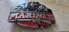 Silver United States Marines USMC Patriotic Belt Buckle Red Blue Flag