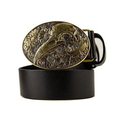 Raven skull brass belt buckle, mythology bird, Gothic Floral Crow skull Design