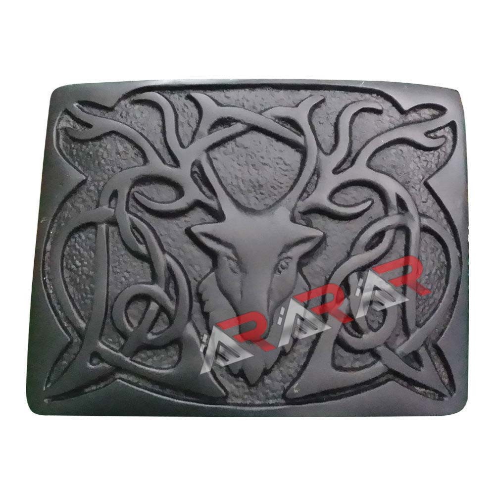 Stag Head Design Scottish & Highland Kilt Belt Buckle Jet Black Finish
