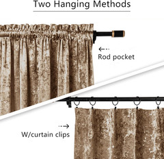 Amber Beige Crushed Velvet Curtains with Rod Pocket Luxurious Thermal Insulation
