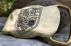 Vintage YUKON Public Safety Solid Brass Belt Buckle Police Fire Badge 2×3”