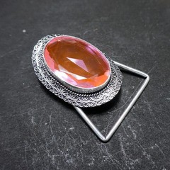 Vintage Western Belt Buckle Pink Kunzite Stone Silver Tone Cowboy Rodeo Boho