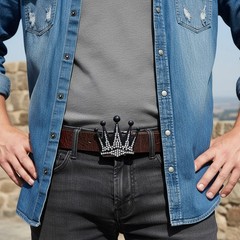 Men Bling Black Metal Belt Buckle Streetwear Fashion King Crown Hip Hop Street