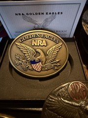 NRA Golden Eagles Metal Western Belt Buckle Lot, Gold/Silver Oval Logo Designs