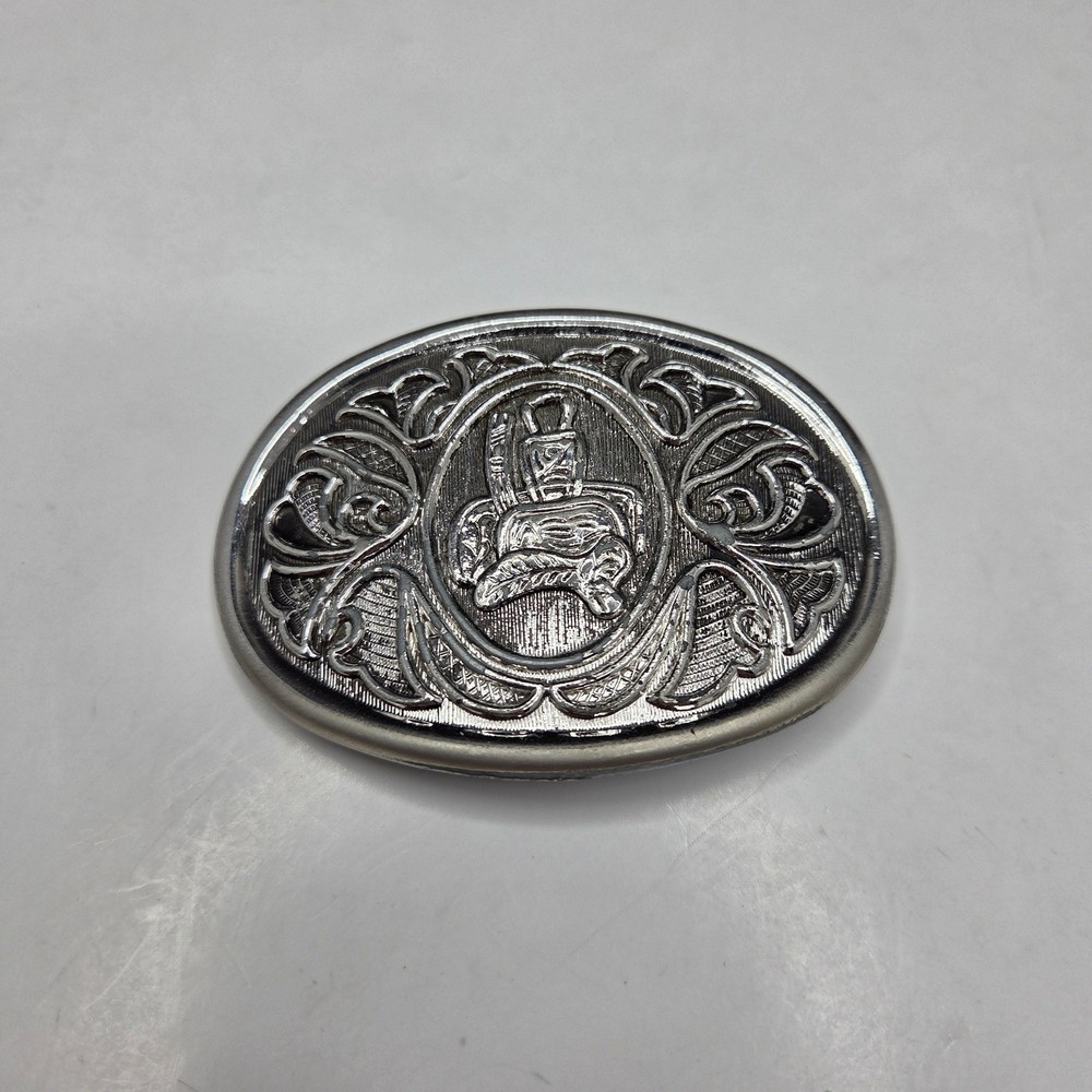 Avon Belt Buckle Vintage Western Horse Saddle Silver Tone Oval Scrollwork G7/67