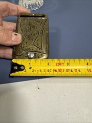 Vintage Brutalist Brass Belt Buckle Abstract Etched Figure Mid Century Modern