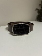 Modern Geometric Belt Buckle – Black Enamel with Silver Lines | 40mm