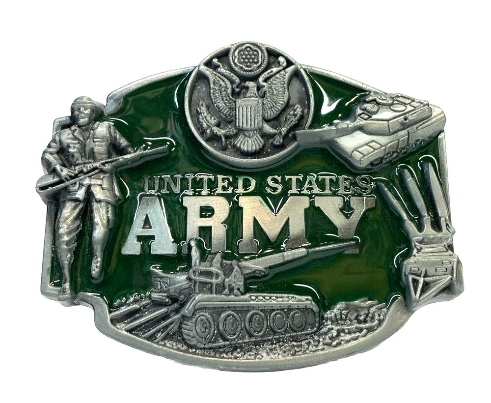 United States Army Belt Buckle Pewter & Epoxy 3”x 2.5” Fits Belts Up To 1.75” j