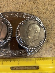 DOUBLE SILVER DOLLAR COINS BELT BUCKLE 1974 Shiny Beautiful