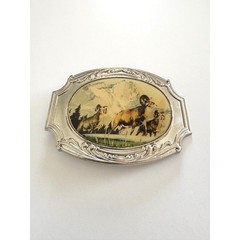 Century Canada Vintage Bighorn Sheep Mountain Scene Silver Tone Belt Buckle