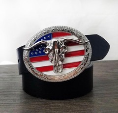 American Flag Longhorn Bull Skull Belt Buckle for Men Women, Vintage Western
